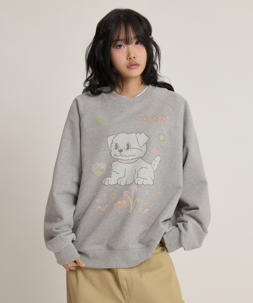 Vintage GOOREUM Drawing Raglan Sweatshirt GREY