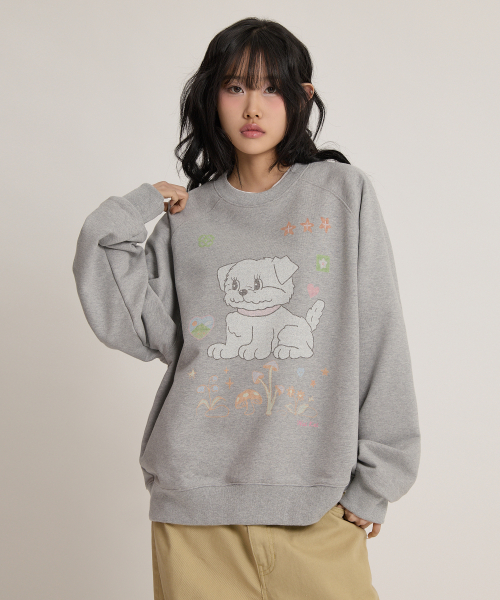 Vintage GOOREUM Drawing Raglan Sweatshirt GREY