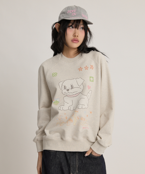 Vintage GOOREUM Drawing Raglan Sweatshirt OATMEAL
