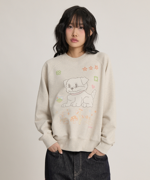 Vintage GOOREUM Drawing Raglan Sweatshirt OATMEAL