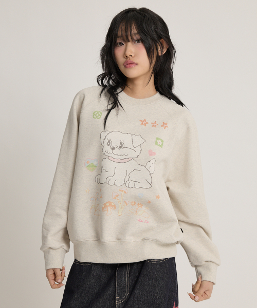 Vintage GOOREUM Drawing Raglan Sweatshirt OATMEAL