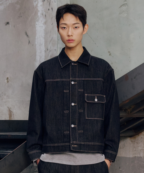 Black Raw Denim Trucker