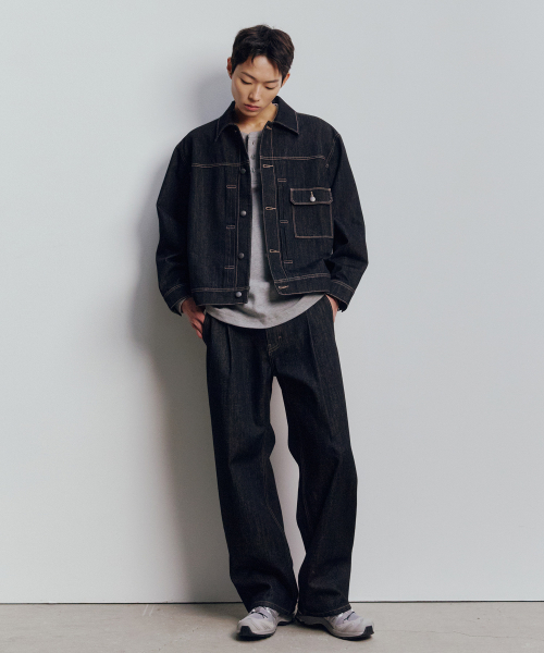 [SET]Black Raw Denim One Tuck Set-up