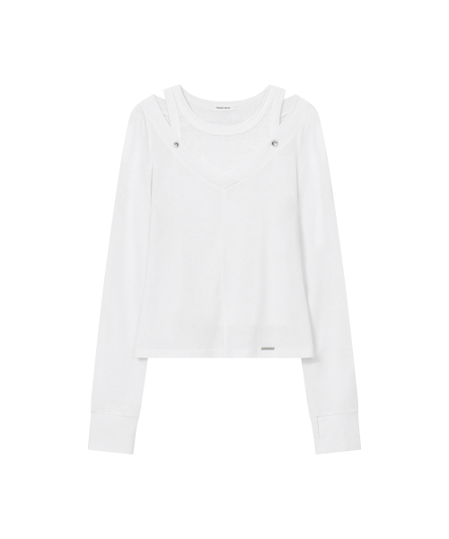Layered line sheer long sleeve WHITE