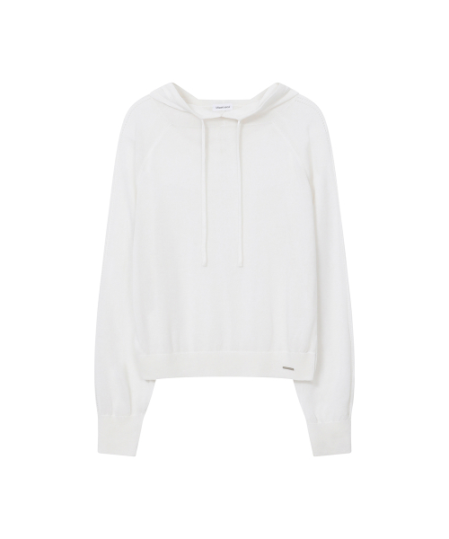 Sheer punching knit hoodie WHITE