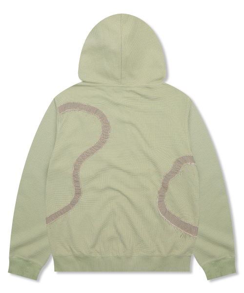 XTT151 플로우 아플리케 와플 후드 집업 (SAGE GREEN)