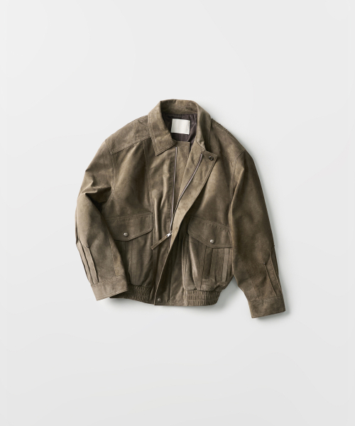 Tucked Rivet Leather Bomber Jumper (toffee brown dusty khaki)
