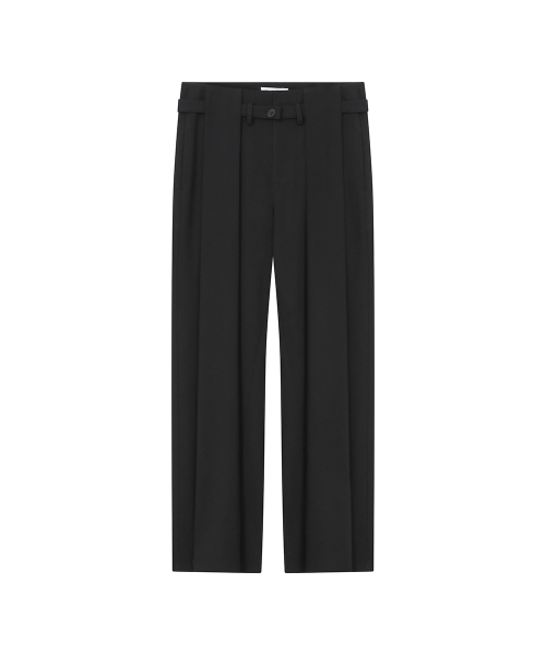 Big pleats belted pants BLACK