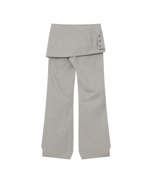 Layered button wrap skirt pants set GREY