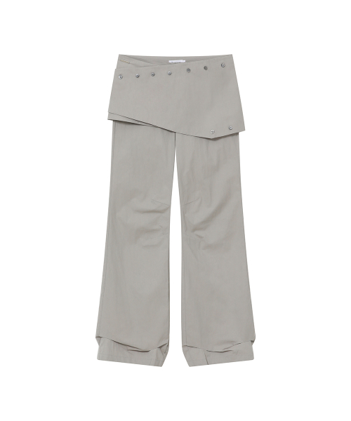 Layered button wrap skirt pants set GREY