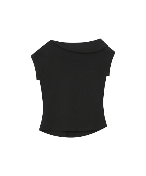 Folding collar shirring top BLACK
