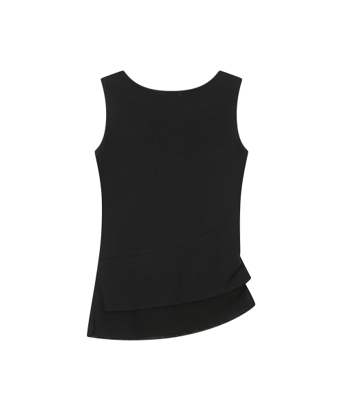 Unbalanced sheer layered sleeveless BLACK
