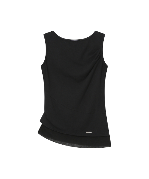 Unbalanced sheer layered sleeveless BLACK