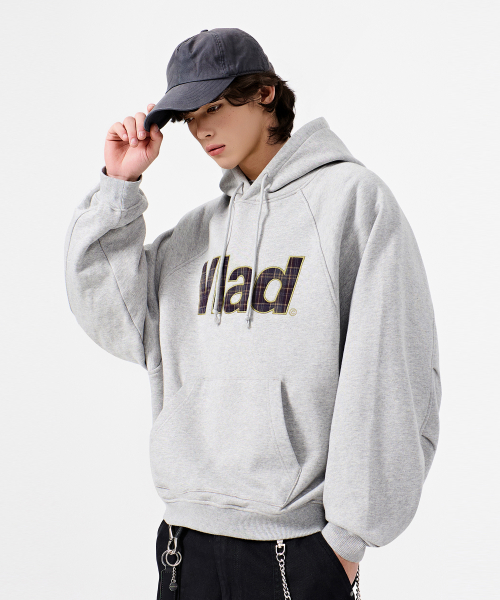VLAD CHECK APPLIQUE HOODED SWEATSHIRT