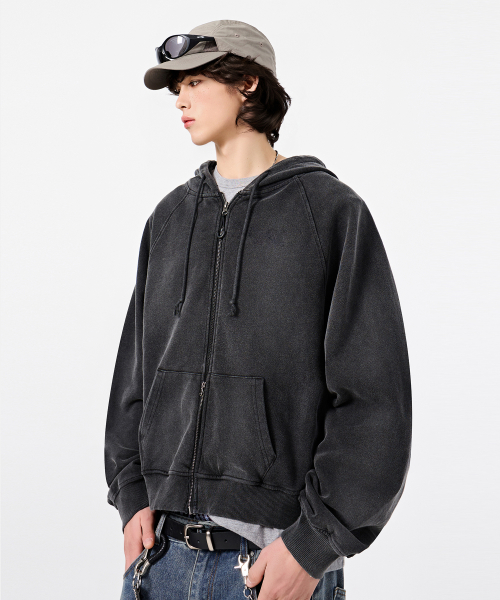 FOUR SEASONS ESSENTIAL HOODED ZIP-UP_CROP PIGMENT CHARCOAL