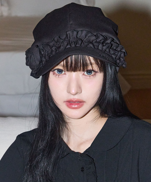 FLEUR RUFFLE HUNTING CAP BLACK