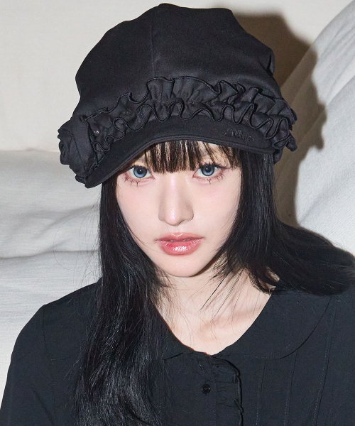 FLEUR RUFFLE HUNTING CAP BLACK