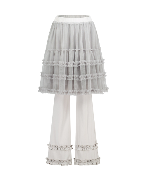 FLARE RUFFLE LAYERED SKIRT PANTS GRAY