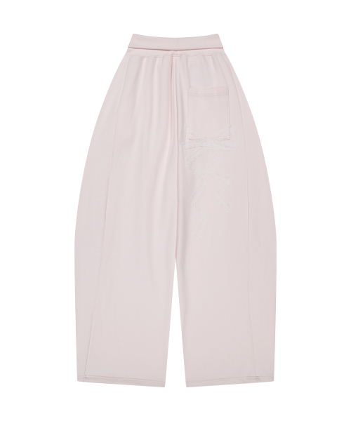 Lace Ribbon Sweat Pants Pink