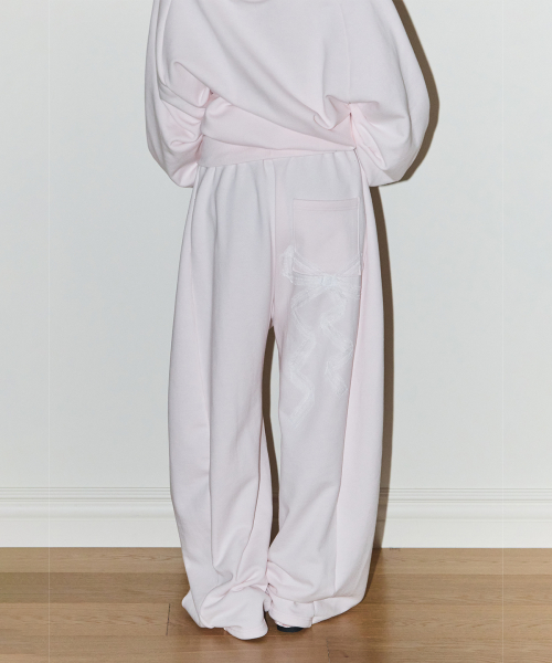 Lace Ribbon Sweat Pants Pink