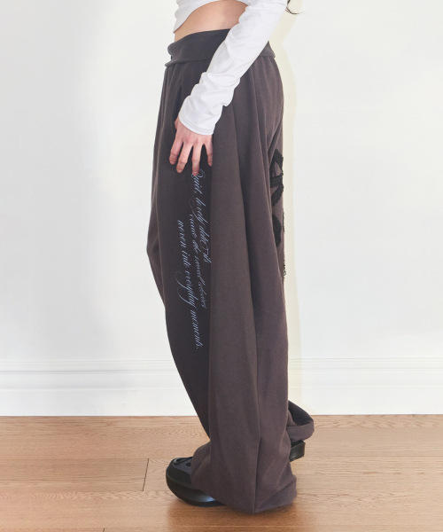Lace Ribbon Sweat Pants Charcoal