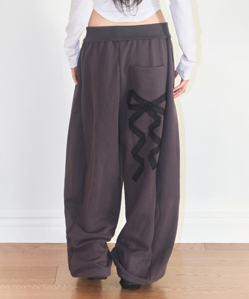 Lace Ribbon Sweat Pants Charcoal