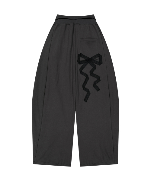 Lace Ribbon Sweat Pants Charcoal