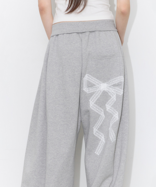 Lace Ribbon Sweat Pants Melange