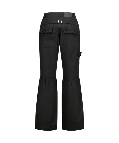 SHIRRING BOOTCUT PANTS BLACK