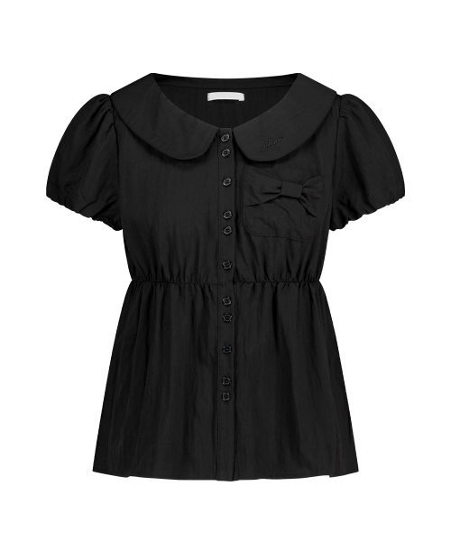 POMING RIBBON PUFF BLOUSE BLACK