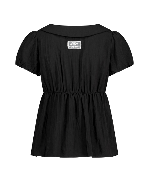 POMING RIBBON PUFF BLOUSE BLACK