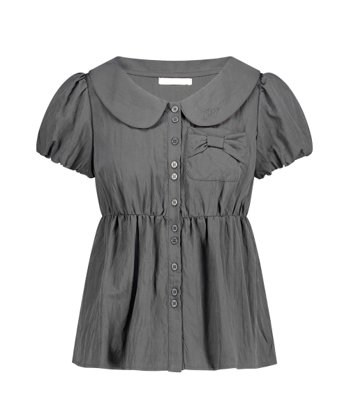 POMING RIBBON PUFF BLOUSE CHARCOAL