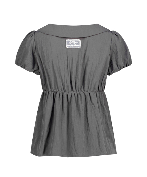 POMING RIBBON PUFF BLOUSE CHARCOAL