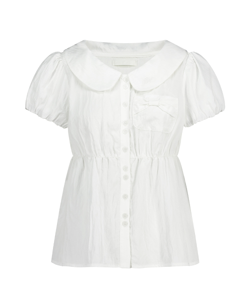 POMING RIBBON PUFF BLOUSE WHITE
