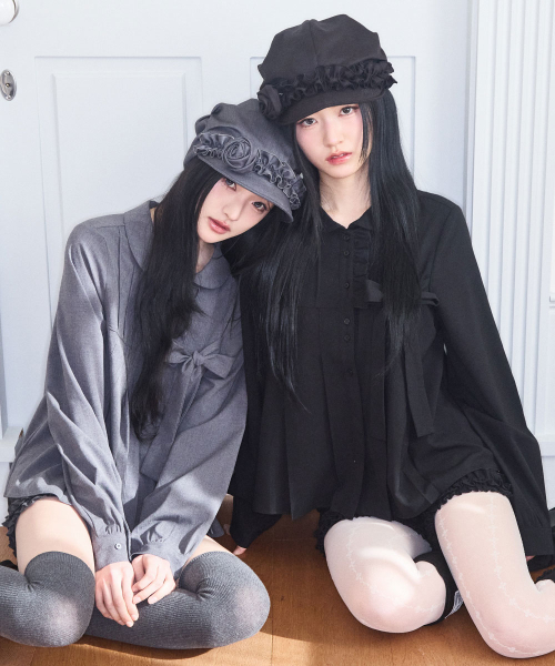 RIBBON PLEATS BLOUSE BLACK