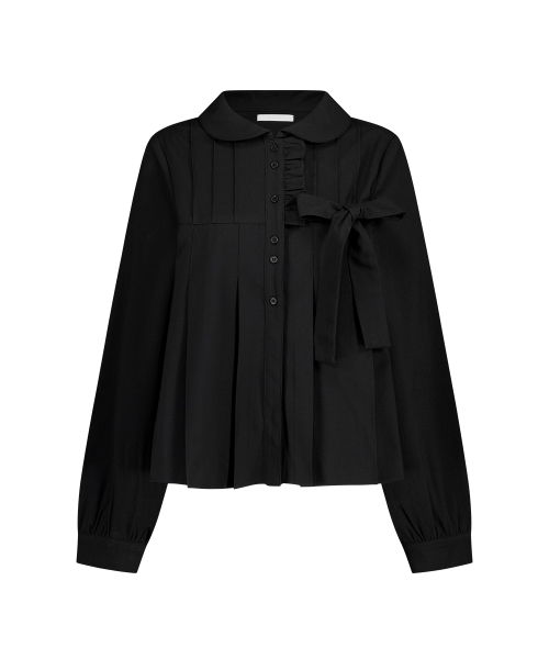 RIBBON PLEATS BLOUSE BLACK