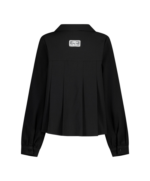 RIBBON PLEATS BLOUSE BLACK
