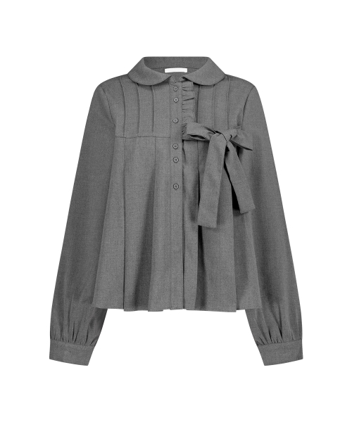 RIBBON PLEATS BLOUSE GRAY