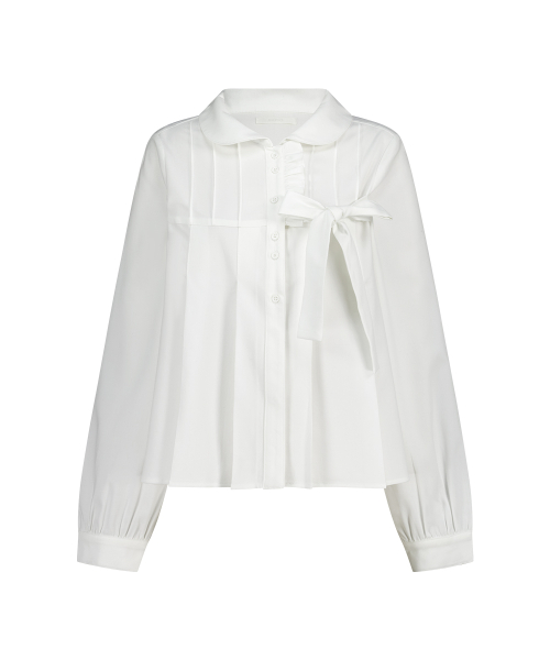 RIBBON PLEATS BLOUSE WHITE