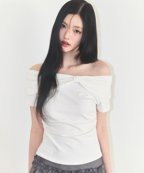 Bow Off Shoulder Tee White