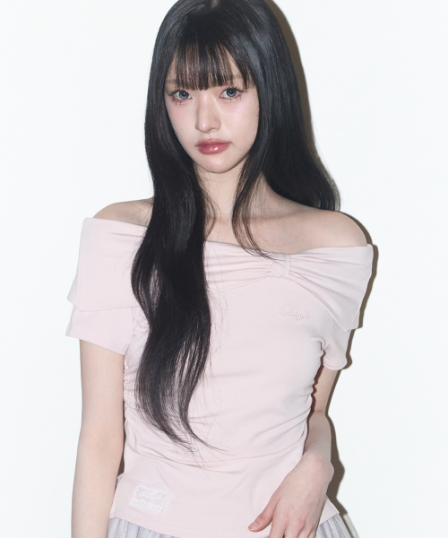 Bow Off Shoulder T-Shirt Pink