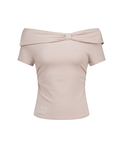 Bow Off Shoulder T-Shirt Pink