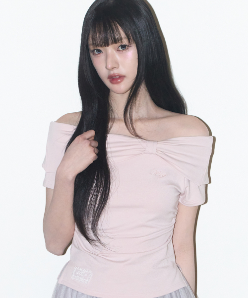 Bow Off Shoulder T-Shirt Pink