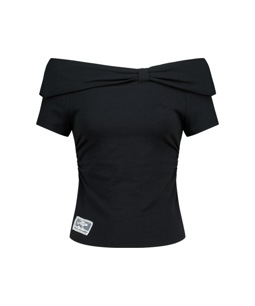 Bow Off Shoulder T-Shirt Black