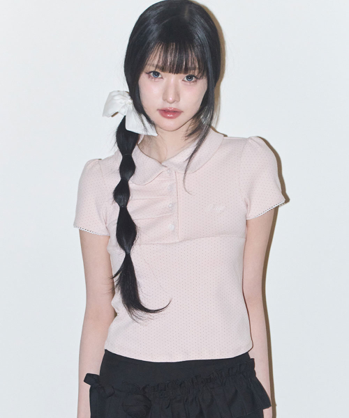 DOT PINTUCK COLLARED TEE PINK
