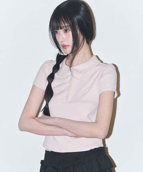DOT PINTUCK COLLARED TEE PINK