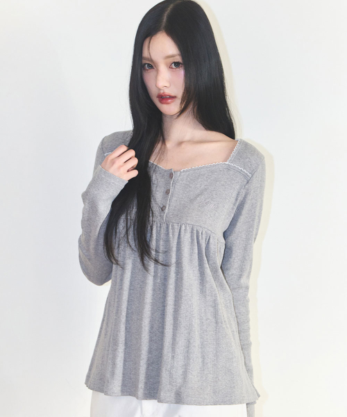 FLARE SHIRRING LONG SLEEVE MELANGE