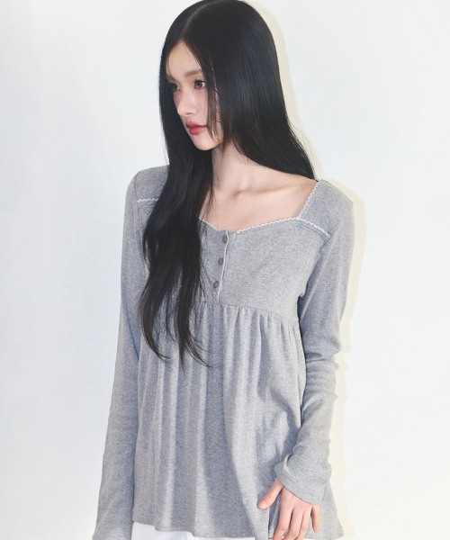 FLARE SHIRRING LONG SLEEVE MELANGE