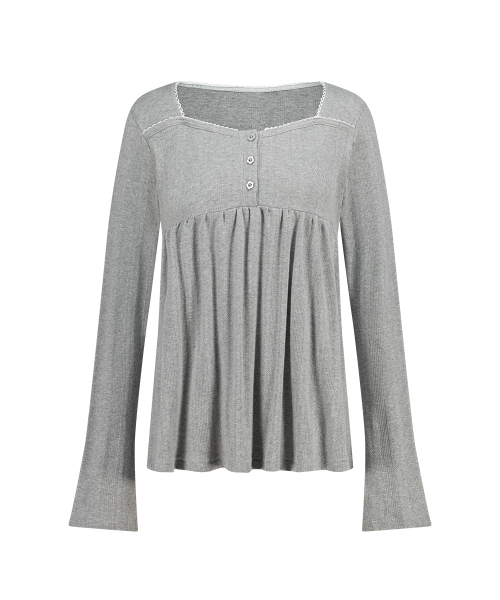 FLARE SHIRRING LONG SLEEVE MELANGE