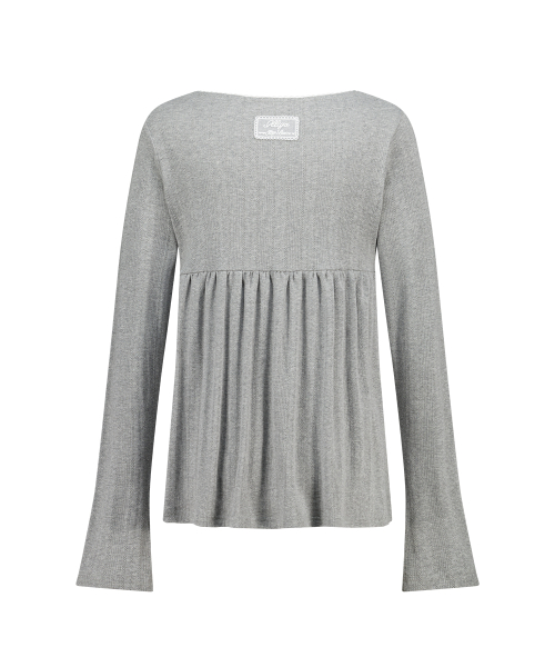 FLARE SHIRRING LONG SLEEVE MELANGE